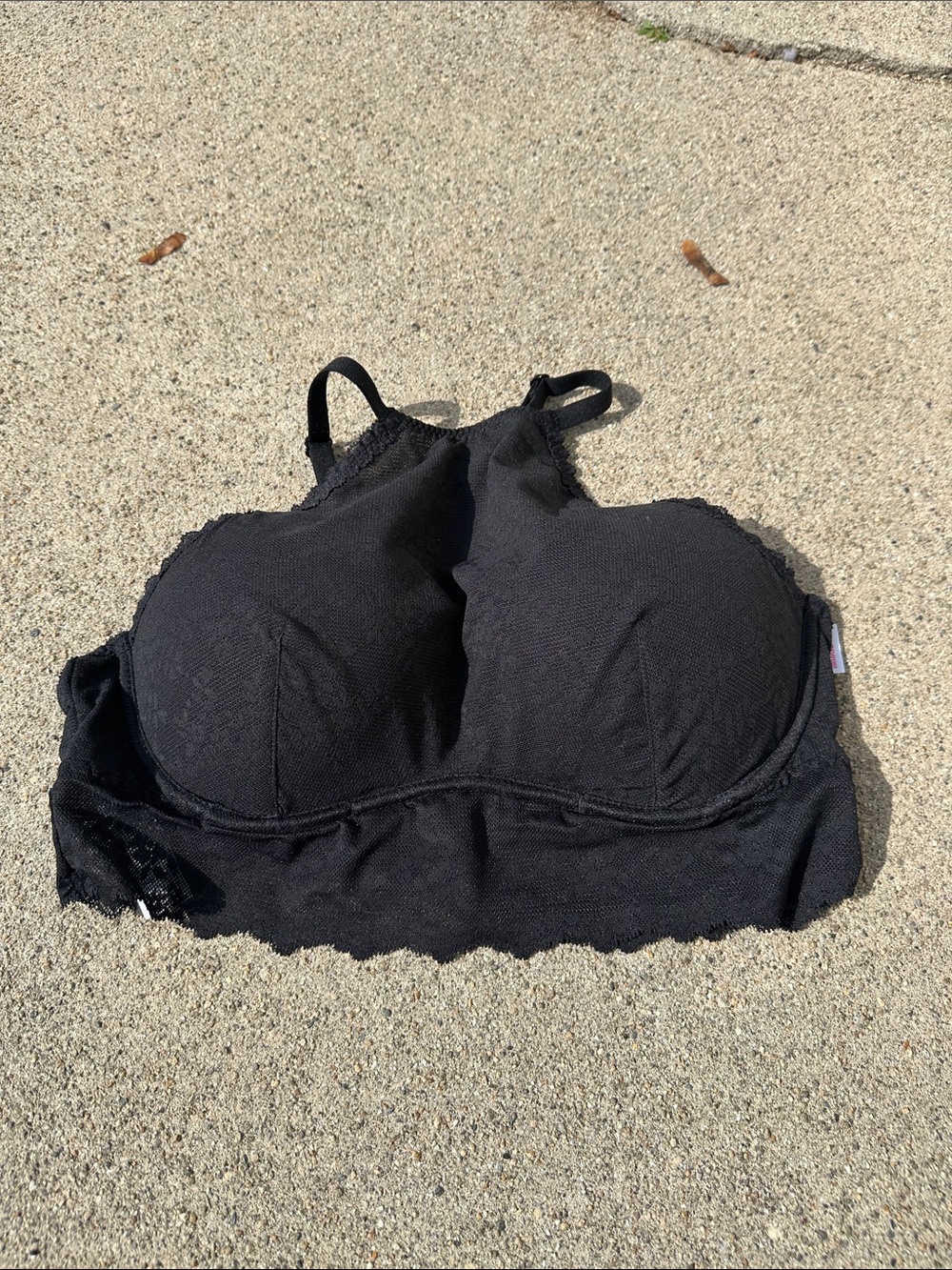 PINK Victoria's Secret high-neck Black Lace-Trim Longline Bralette size Large